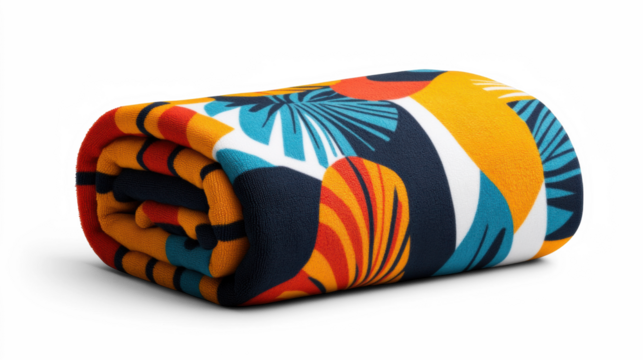 Colorful rolled towel on transparent background