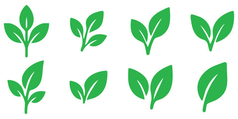 Minimal green leaf silhouette set, Simple plant leaf design collection, Fresh eco foliage illustration