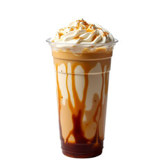 Caramel Swirl Creamy Coffee Drink isolated on a transparent background whipped cream beverage