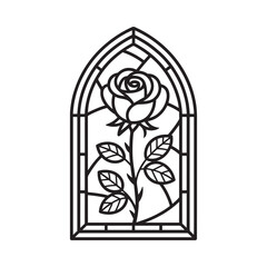 Gothic arch stained glass window featuring a detailed rose flower design