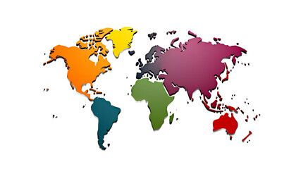 Colorful continents world map illustration isolated on a transparent background geography