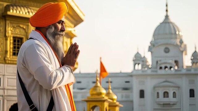 Devout Sikh Praying at Golden Temple on Guru Nanak Jayanti