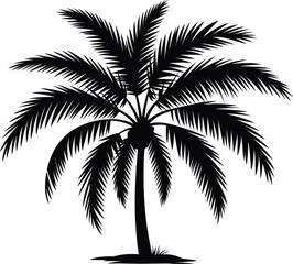 Obraz premium A black and white silhouette illustration of a palm tree, perfect for tropical designs, summer themes, and travel projects