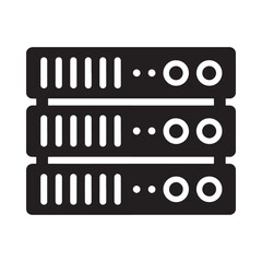 Three stacked black server racks with lights and buttons on a white background