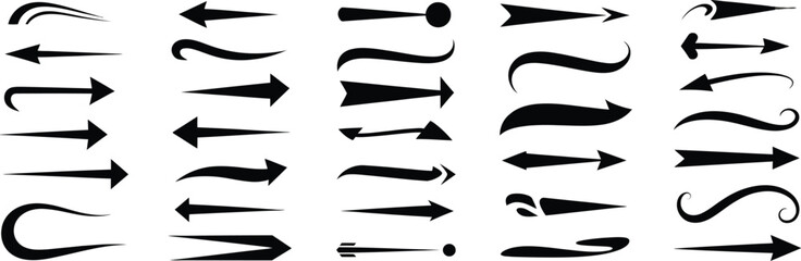 A Collection of 30 Black Curved Arrow Lines Directional Vector Designs