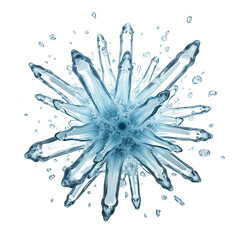 Frozen water crystal formation with droplets isolated on a transparent background snowflake