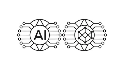 Two ai icons with circuit connections on a white background in a vector graphic