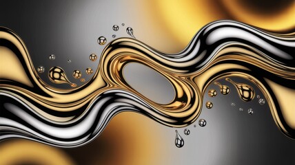 Flowing Liquid Metal Abstract Gold Silver Black image