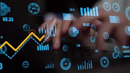 Dynamic scene showcasing data analysis with vibrant charts and graphs overlaying an office setting, symbolizing finance insights and business trends for strategic growth. Xenic - Powered by Adobe
