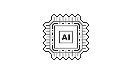 A single ai chip illustration with a square frame and jagged edges on a white background