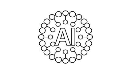 Ai lettering in a circle of connected nodes on a white background in line art