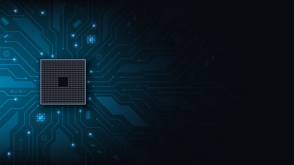 Central computer processors (CPU) on a technology circuit board background. Motherboard digital chip. AI, futuristic science design, cyber innovation concept. Vector illustration.