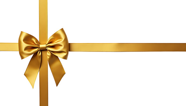 Golden ribbon bow on white background isolated on a transparent background gift decoration - Powered by Adobe