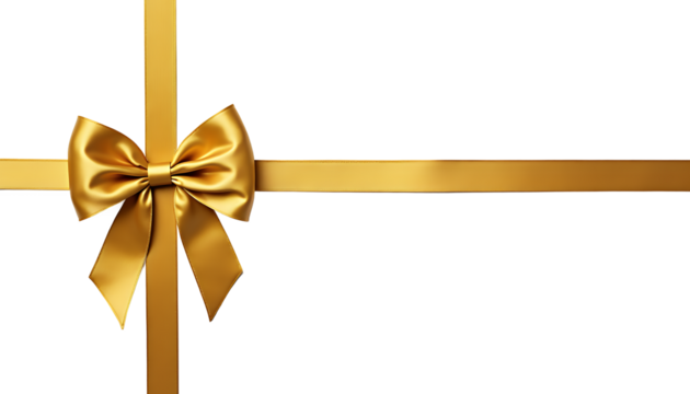 Golden ribbon bow on white background isolated on a transparent background gift decoration