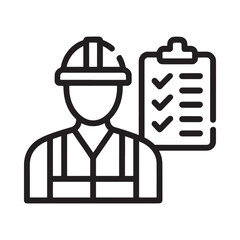 Construction worker with hard hat and safety vest checking a checklist on clipboard