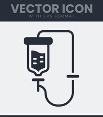 Medical infusion bag and drip line health care icon vector graphic