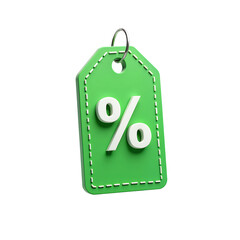 Green discount tag with percentage symbol isolated on a transparent background white retail