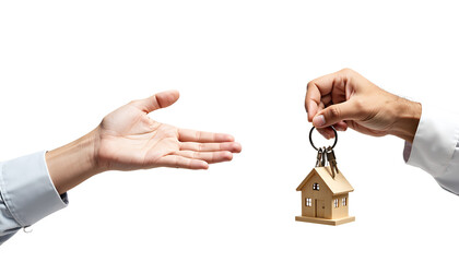 Handing over house keys isolated on a transparent background miniature transfer