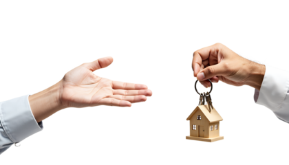 Handing over house keys isolated on a transparent background miniature transfer