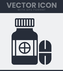 Medicine bottle and pill simple icon design health care aid