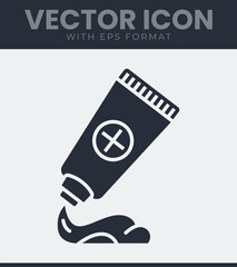 Simple medical ointment tube icon with plus sign medical care symbol
