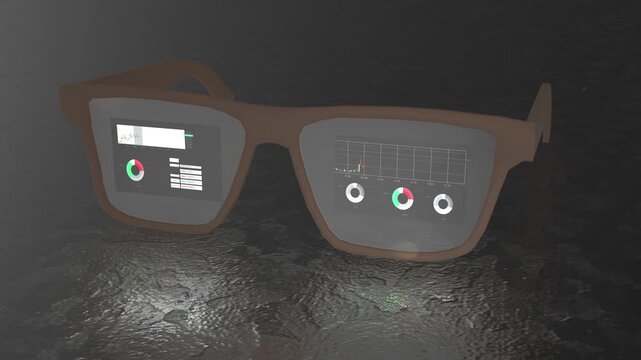 Smart glasses display live BSE Sensex stock data from India, with real-time graphs and charts reflecting financial analytics and digital trading insights.