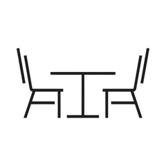Simple line art icon of a table and two chairs for outdoor dining or cafe