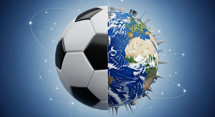 3D soccer ball half turning into a globe — development through international sports
