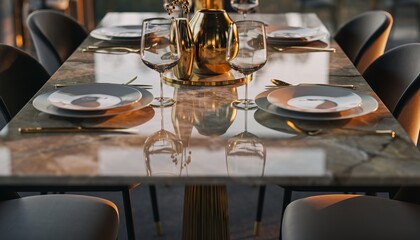 Elegant dining table setting with glassware