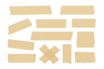 Adhesive masking tape strips collection creating borders and frames, torn pieces set for design on transparent background