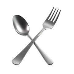 Polished metal spoon and fork crossed isolated on a transparent background cutlery silver