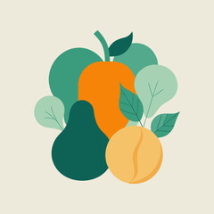 Abstract arrangement of stylized fruits and leaves in a modern flat design style isolated on white background isolated on transparent background silhouette