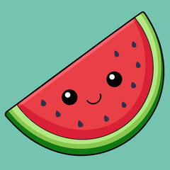 Cute kawaii watermelon slice with happy face and seeds isolated on white background isolated on transparent background silhouette