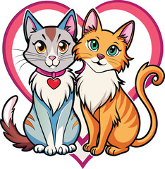 Cat and dog forming heart outline isolated on white background isolated on transparent background