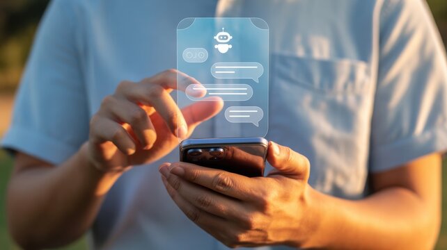 A person using a smartphone with an AI chatbot interface