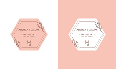 Elegant wedding invitation design template for Alishba and Waqas with save the date details
