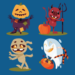 flat characters collection halloween season design vector illustration