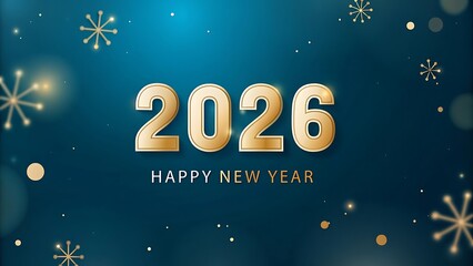 A festive new year greeting card with gold snowflakes and the year two thousand twenty six