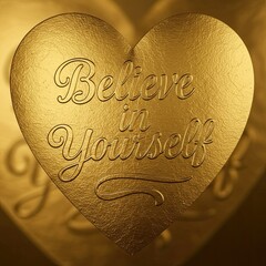 Golden heart with believe in yourself text for positive inspiration
