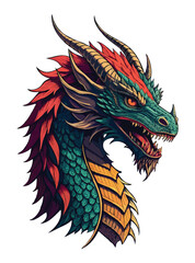 Fierce Vibrant Dragon Head in Fantasy Style Illustration.