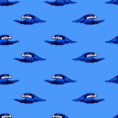 Nautical marine seamless pattern with sea waves. Hand drawn elements for summer vacation.