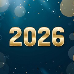 Illustrated golden year two thousand twenty six on a festive blue background design