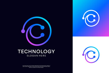 Obraz premium Minimal modern letter C tech logo design. Abstract circuit board logo inspiration.