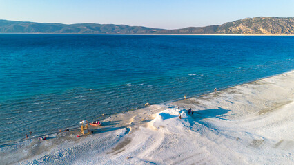 The tranquil beauty of Salda Lake - Turkey with its crystal clear turquoise waters and stunning...