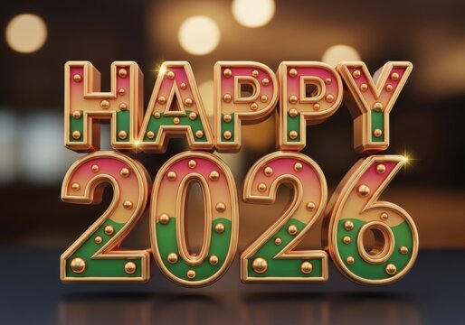 Happy 2026 marquee lights celebration