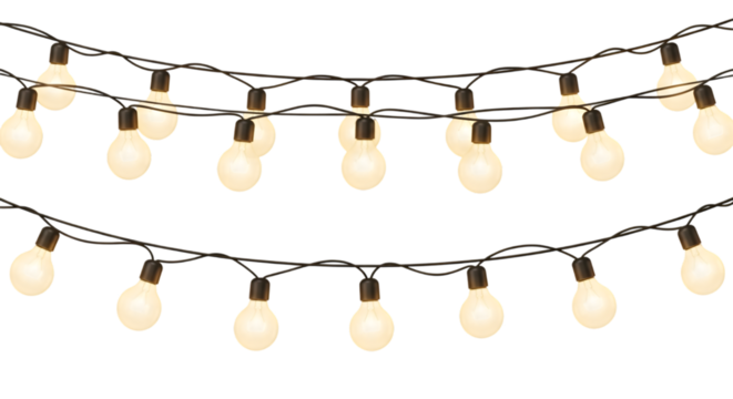 Arranged Double Row Glowing String Lights Garland Illuminating Transparent Background