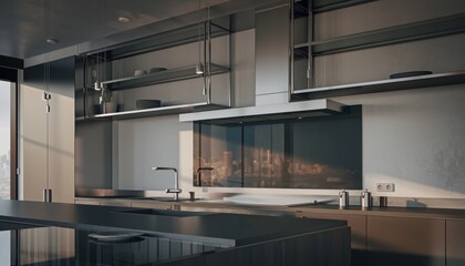 Modern kitchen interior with stainless steel
