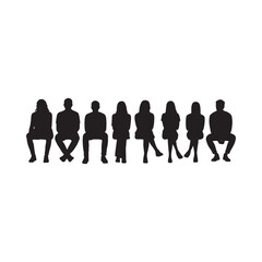 Diverse group of people silhouetted sitting in a row against a white background