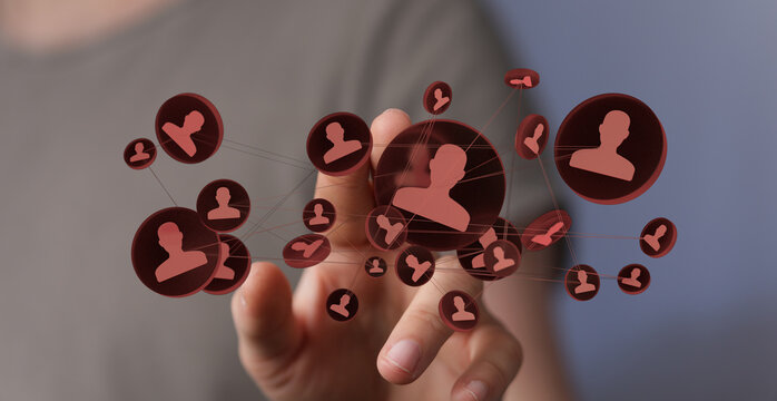 Abstract network connection of people icons, symbolizing teamwork, social media engagement and digital communities around business projects - Powered by Adobe