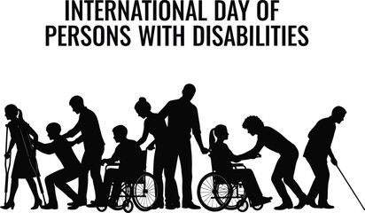 Silhouette of people with disabilities supporting each other for international day of persons with disabilities isolated